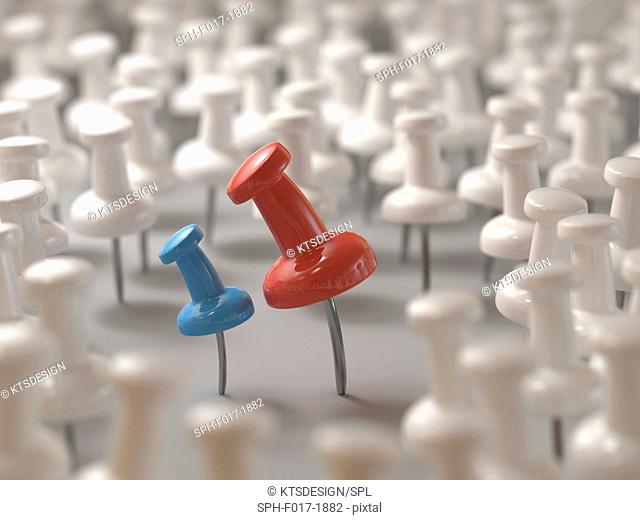 Red and blue push pins, conceptual illustration