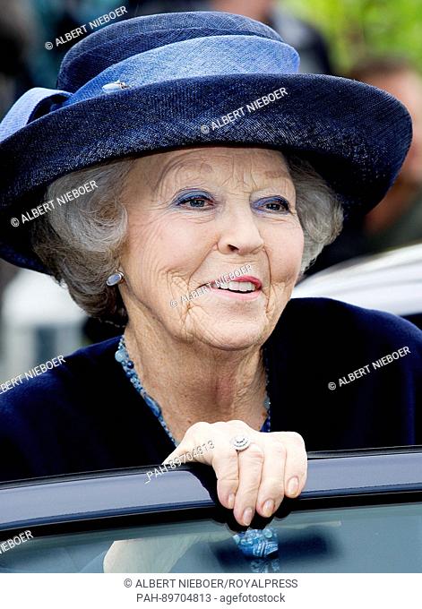 Princess Beatrix of The Netherlands leaves at NBC Congrescentrum in Nieuwegein, on April 8, 2017, after attending the anniversary symposium during the World...