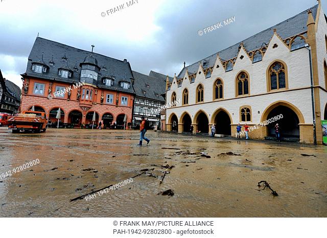 Fludded historical old town of Goslar, Germany, city of Goslar, 26. July 2017. Continuous rains have led to the flooding of several towns in southern Lower...