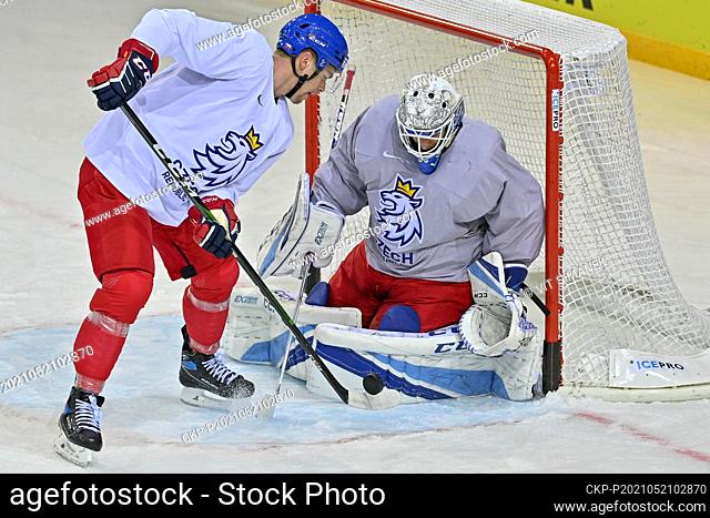L-R Radan Lenc and Petr Kvaca attend a training session of the Czech national team within the 2021 IIHF Ice Hockey World Championship in Riga, Latvia, on May 21