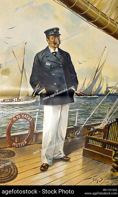 Kaiser Wilhelm II on his S. M. Yacht Meteor, picture painted by the marine painter Willy Stöwer
