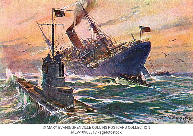 WWI German U-boat attack on an English Commercial Freighter