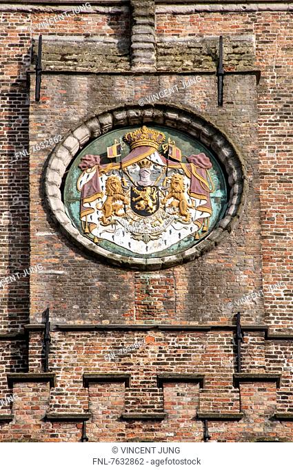 Crest at belfry tower, Bruges, Belgium