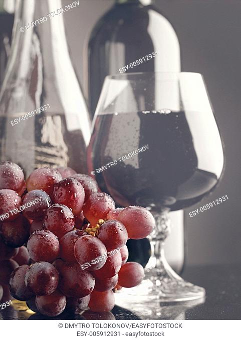 Retro still life with grape and wine