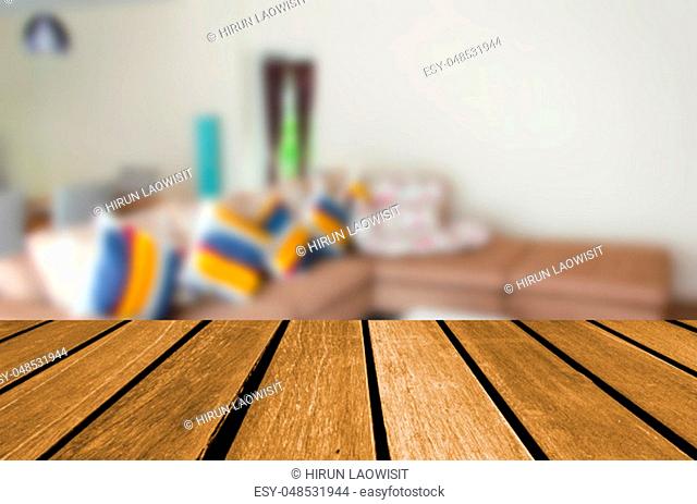 Empty wooden planks blur living room. as background. Can be used for display.
