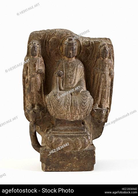 Seated Buddha with bodhisattvas (fragment), Sui dynasty, 581-618. Creator: Unknown