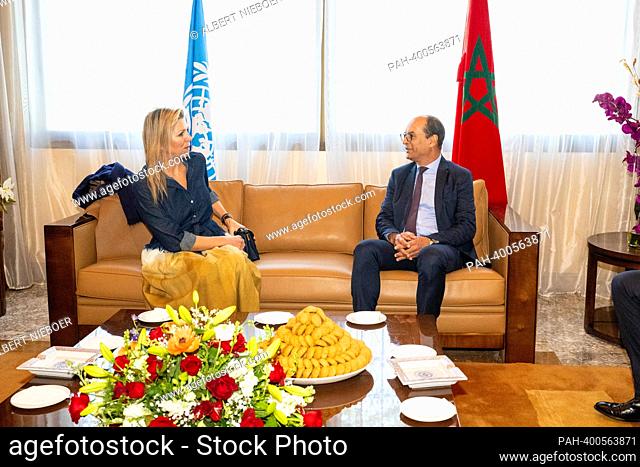 Queen Maxima of The Netherlands arrives at the International Airport Mohammed V in Casablanca, on March 20, 2023, welcomed by Wali Said Ahmidouch for a visit to...