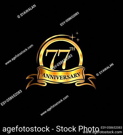 77th anniversary design logotype golden color with ring and gold ribbon for anniversary celebration. EPS10