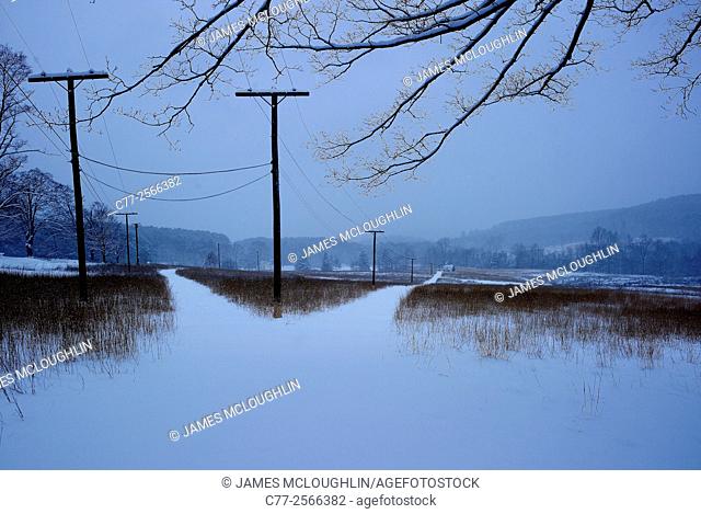 Landscape, winter, snow, road