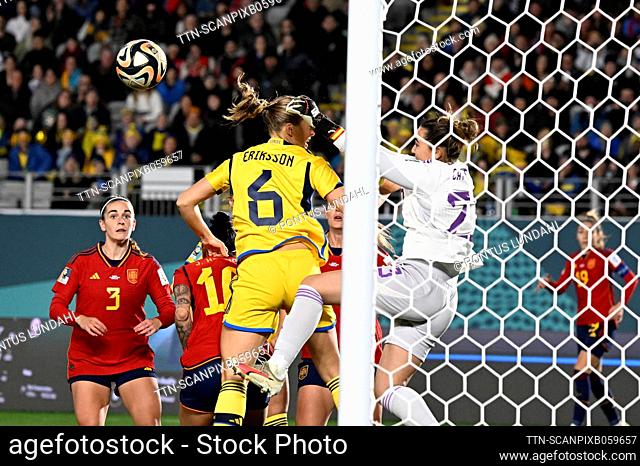 Spain's Teresa Abelleira and Sweden's Magdalena Eriksson during the FIFA Women's World Cup semi-final between Spain and Sweden at Eden Park in Auckland