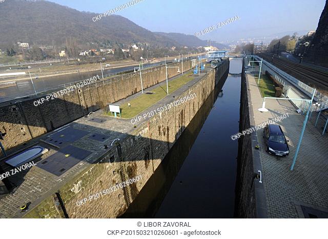 Strekov locks (Masaryk locks, floodgates) on the Labe river in Usti nad Labem, Czech Republic, March 21, 2015. This floodgate was constructed between 1924 and...