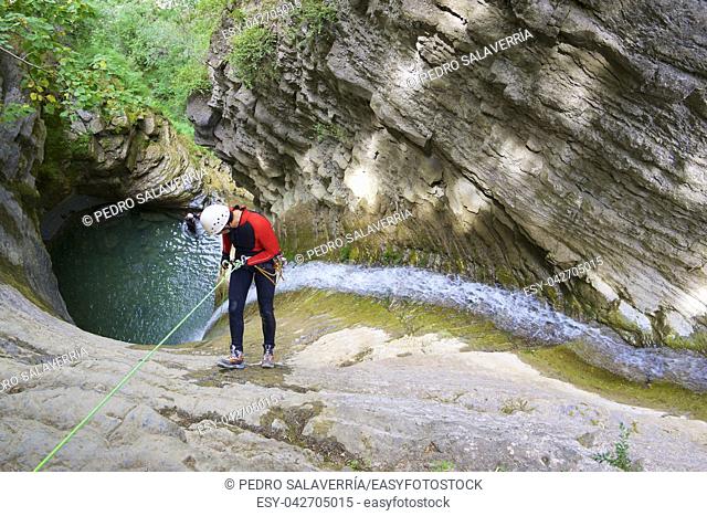 Canyoning in Furco Canyon, Broto, Pyrenees, Huesca Province, Aragon, Spain