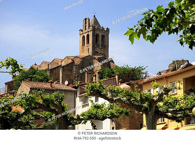 Church viewed from the market square, Prats-de-Mollo-de-Preste, Languedoc-Roussillon, France, Europe