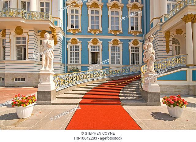 RUSSIA St Petersburg Pushkin Catherine Palace 1744 main entrance to the palace with red carpet