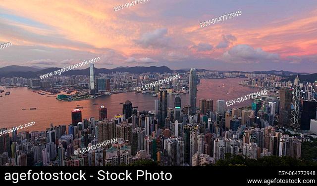 Victoria Peak, Hong Kong 20 July 2020: Hong Kong sunset