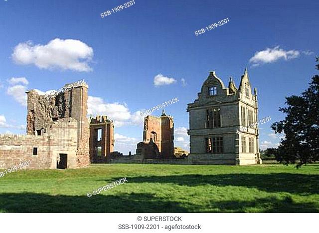The ruins of Moreton Corbett Corbet castle and Elizabethan Manor house stand in beautiful Shropshire landscape near Shawbury Shrewsbury Shropshire England UK...