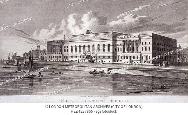 View of the Custom House with boats on the River Thames, London, c1820