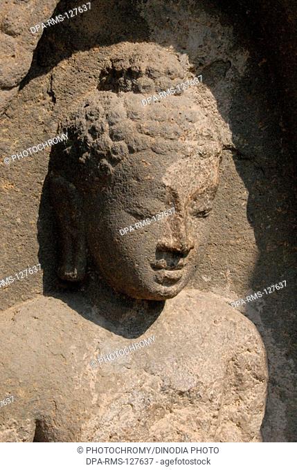 Ruined statue of Buddha in cave 9 ; Ajanta ; Aurangabad ; Maharashtra ; India