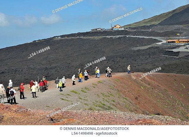 Hikers Visitors Mt  Etna Lava Rock Volcano Taormina Sicily Mediterranean Sea Island