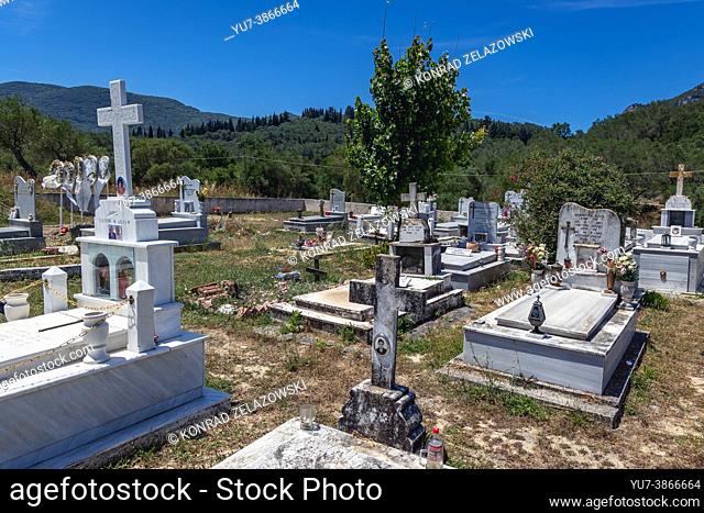 Graves on a cemetery near Vouniatades village on the Greek island of Corfu