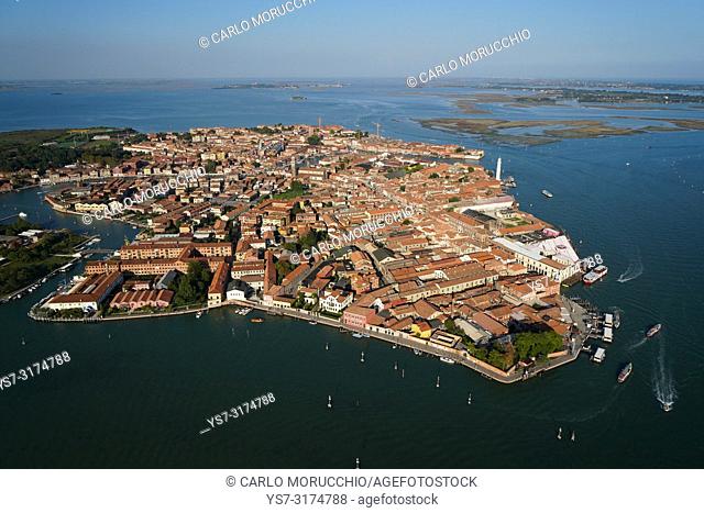 Aerial view of Murano island, Venice Lagoon, Italy, Europe
