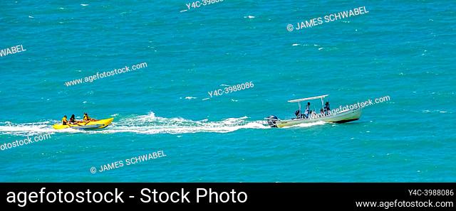 banana boat ride off Isla Verde Beach on the Atlantic Ocean in the Metropolitan Area of San Juan in Carolina Puerto Rico