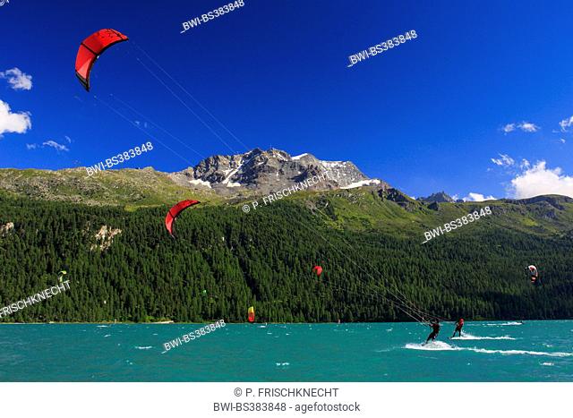 kitesurfer on Lake Silvaplana, Switzerland, Grisons, Oberengadin