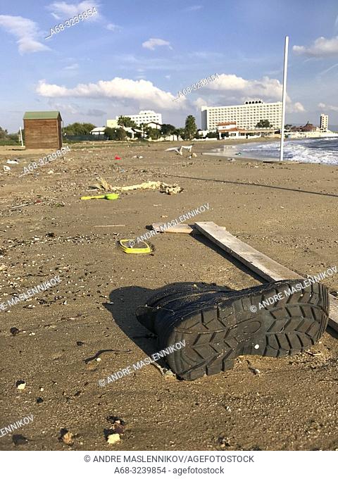 Waste on the beach, close to Salamis hotel. Cyprus. . Photo: André Maslennikov