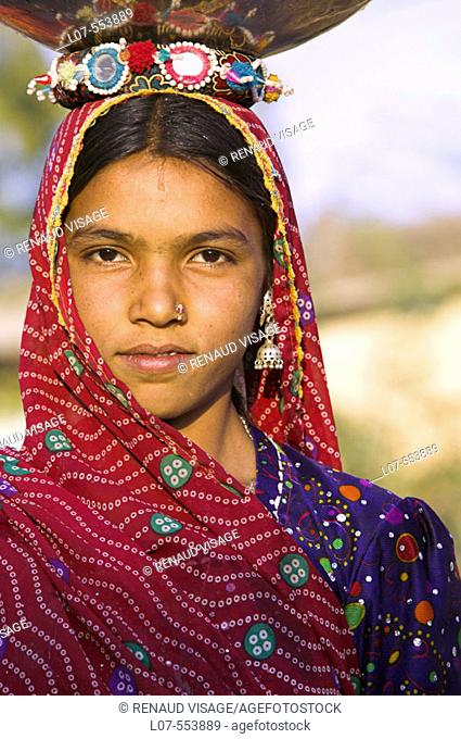 Portrait of Rajasthani woman. Bhenswara. Rajasthan. India