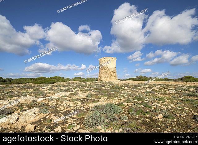 Watchtower of S Estalella, year 1577, S'Estalella, Llucmajor, Mallorca , , balearic islands, spain, europe