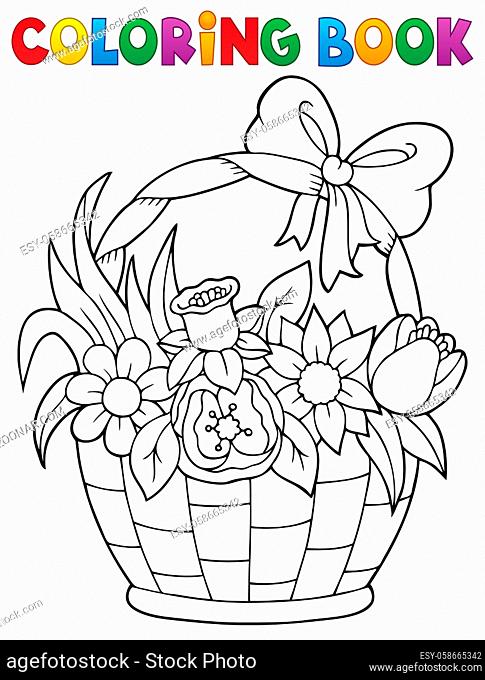 Coloring book flower basket theme 1 - picture illustration