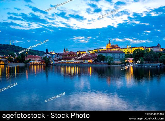 Twilight of Prague city skyline in Czech Republic