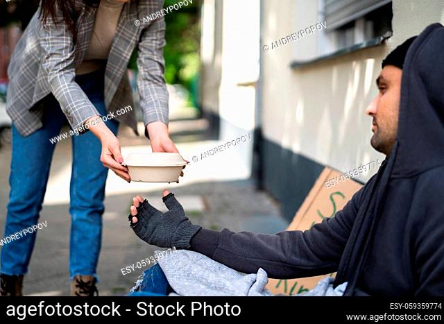 Homeless Food Help. Human Poverty. Poor Man