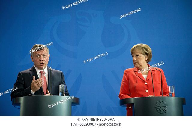 German Chancellor Angela Merkel (CDU) and the King of Jordan Abdullah II. (L) attend a press conference in Berlin, Germany, 13 May 2015