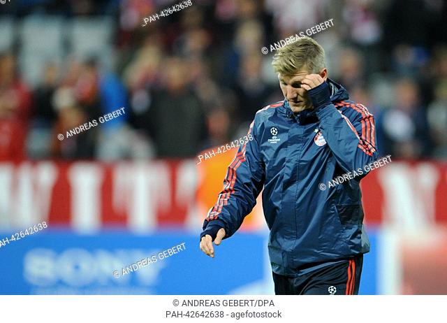 Munich's Bastian Schweinsteiger during warm-up prior to the UEFA Champions League Group D soccer match between FC Bayern Munich and CSKA Moscow at München Arena...