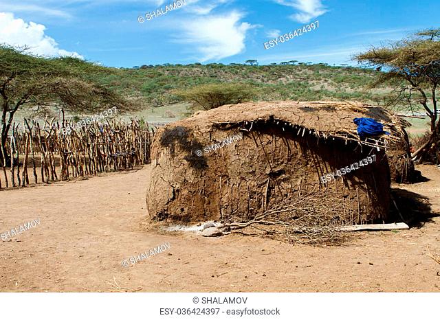 Mud hut in traditional masai village in Africa