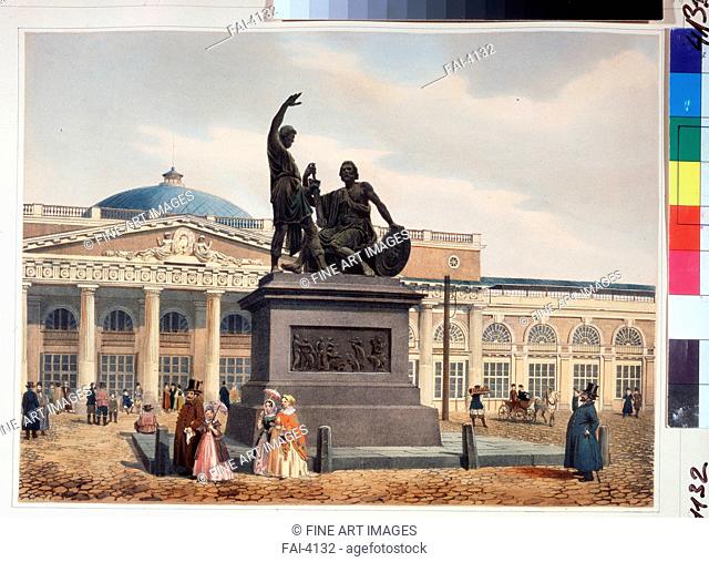 Monument to Minin and Pozharsky on Red Square of Moscow. Benoist, Philippe (1813-after 1879). Lithograph, watercolour. Classicism. 1840s. A