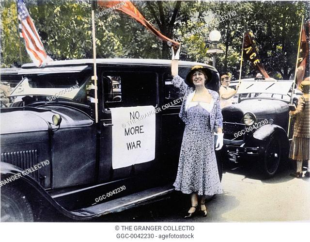 JEANNETTE RANKIN/n(1880-1973). American suffragist, pacifist, and legislator. Miss Rankin photographed in June 1932 before leaving on a speaking tour in support...