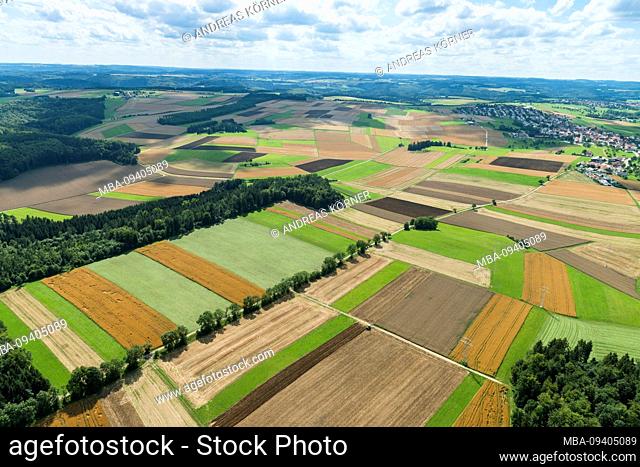 Aerial view of agricultural fields and fields