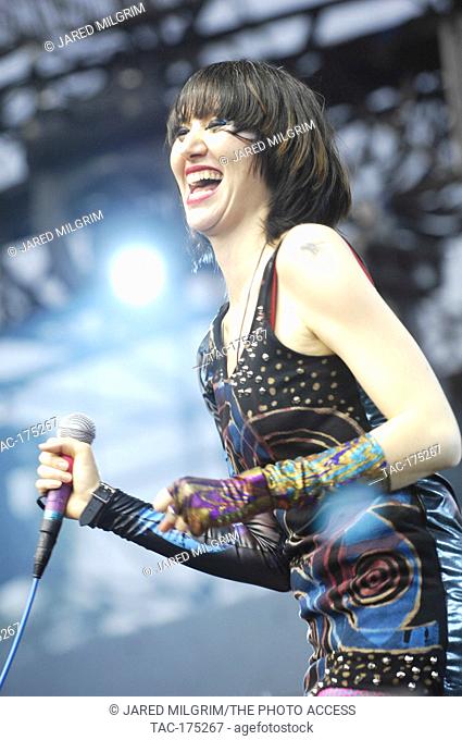 Karen O of the Yeah Yeah Yeahs performs at The 2009 KROQ Weenie Roast Y Fiesta at Verizon Wireless Amphitheater on May 16, 2009 in Irvine