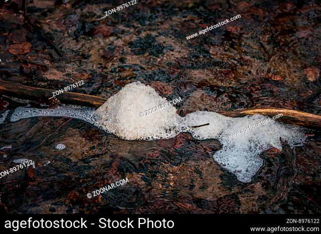 Melting snow in a river in the winter