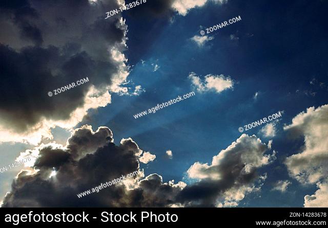 Aerial sky and clouds background Blue sky with clouds and sun