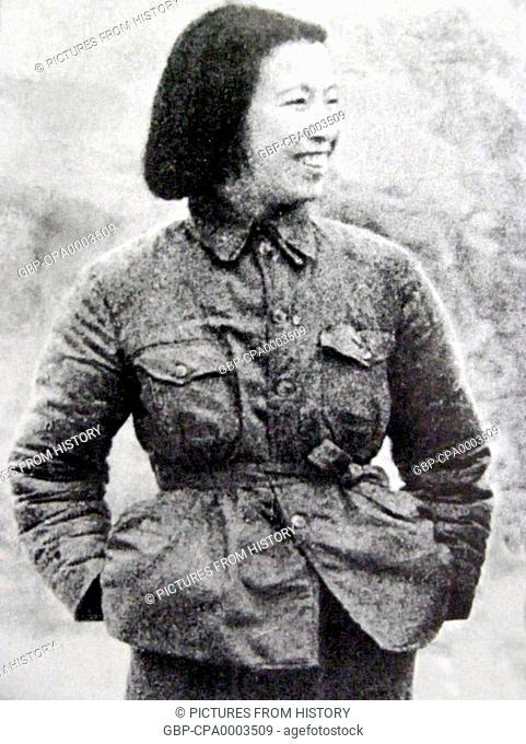 China: A rare picture of the young Jiang Qing (1914-1991) in Yan'an, c. 1938