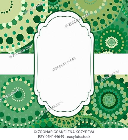 Patterned frame background invitation circular ornament blue. painted multi-colored green circles. An invitation to holidays and celebrations