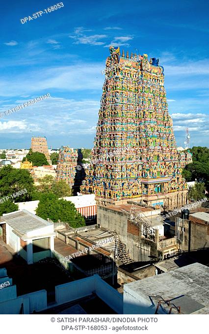 Gopurams of meenakshi sundareswarar or meenakshi amman temple , Madurai , Tamil Nadu , India
