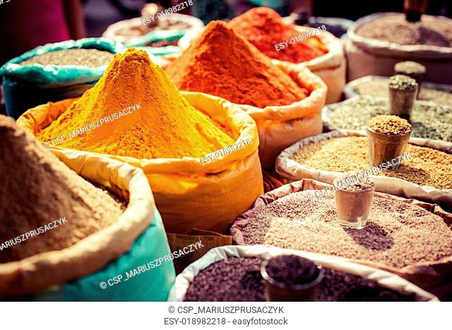 Indian colored spices at local market