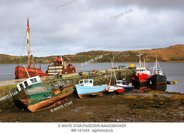 Ships in the bay at Letterfrack , Connemara , Connacht , Ireland , Europe