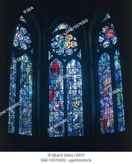 Stained-glass windows by Marc Chagall (1887-1985) in the apsidal chapel of the Cathedral of Notre-Dame (UNESCO World Heritage List, 1991), Reims