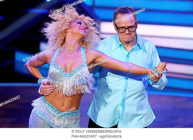 Ulli Potofski and professional dancer Kathrin Menzinger dancing at the RTL dance show 'Let's Dance' at the Coloneum in Cologne, Germany, 11 March 2016
