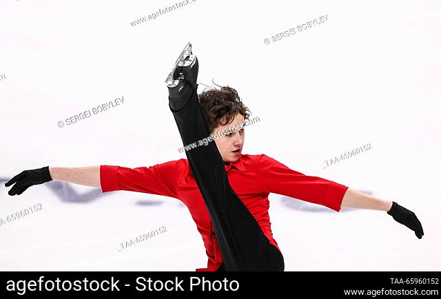 RUSSIA, CHELYABINSK - DECEMBER 21, 2023: Figure skater Fyodor Zonov performs his men's short programme during the 2024 Russian Figure Skating Championships at...